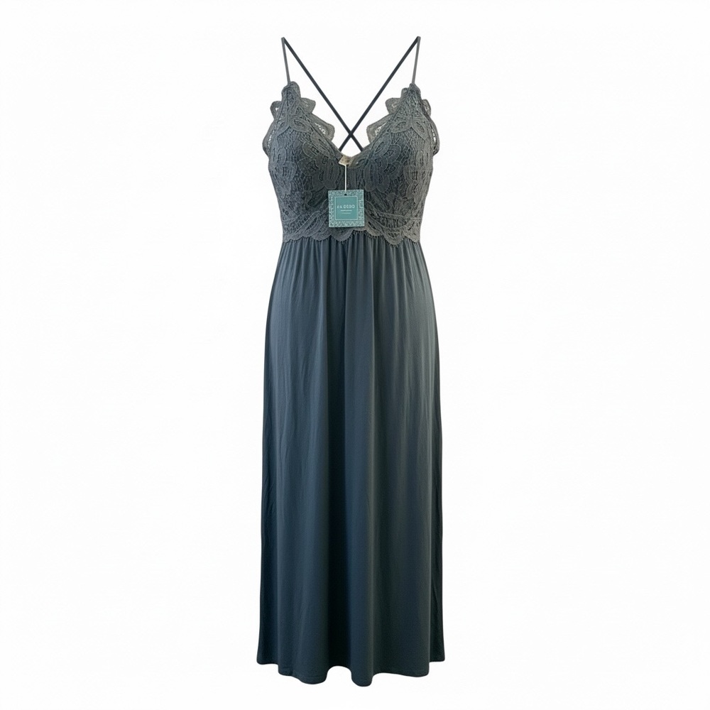Hayden Dark Gray Lace Midi Dress
